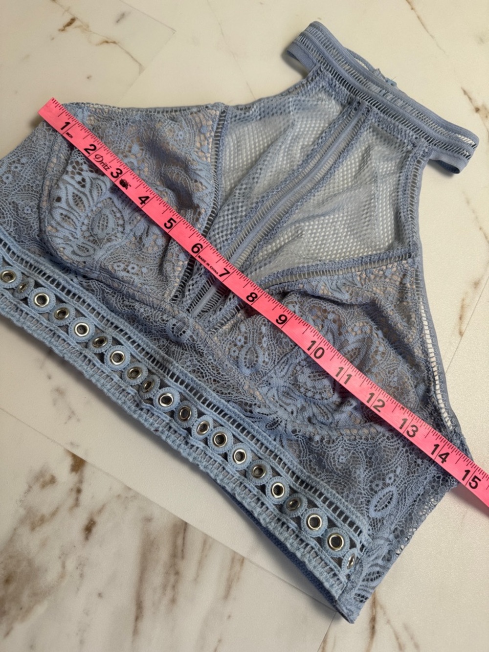 Victorias Secret High Neck Halter Top Baby Blue Sz M-L Festival Mesh Lace Eyelet - Picture 3 of 9